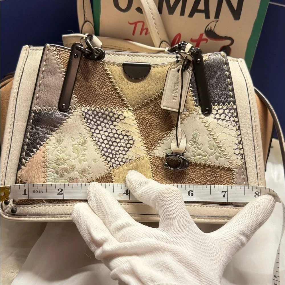Coach Dreamer Patchwork Leather Satchel Handbag in Beige & Brown